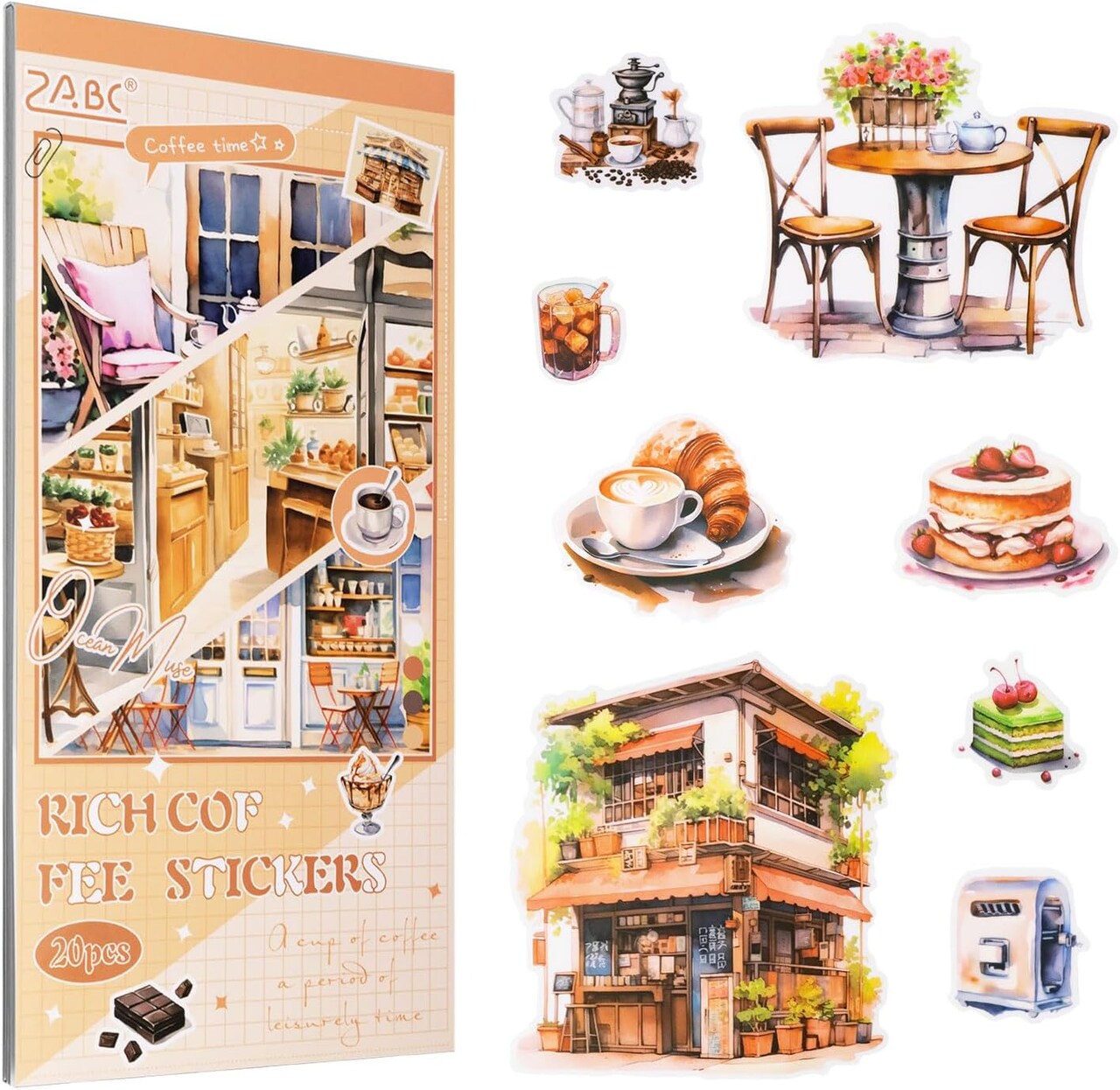 Coffee Aesthetic Stickers for Scrapbooking (Orange) 8.6 x 4.3 x 0.2 inches